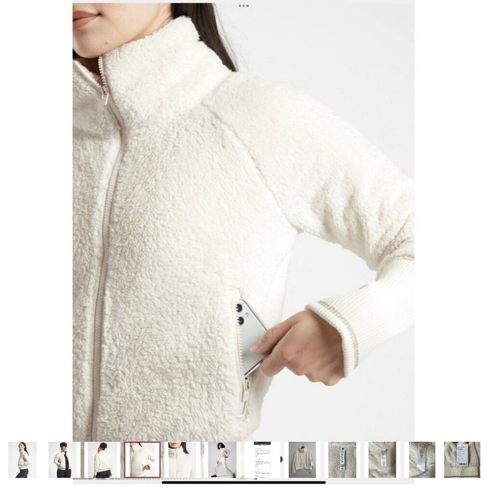 BNWT Athleta Tugga Sherpa Cropped Bomber Jacket XL Natural Beige Cream - Picture 11 of 14
